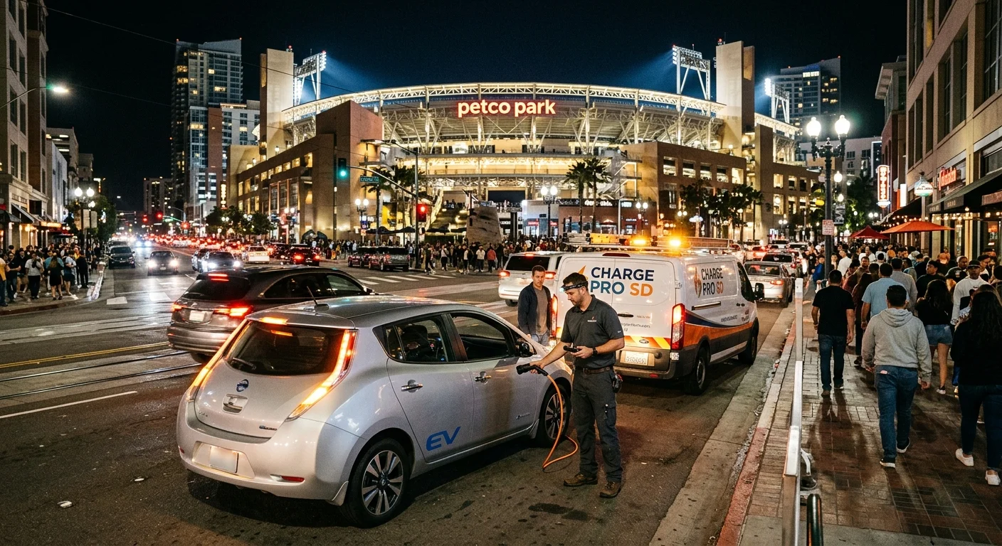 Mobile EV charging truck arriving at an airport parking garage