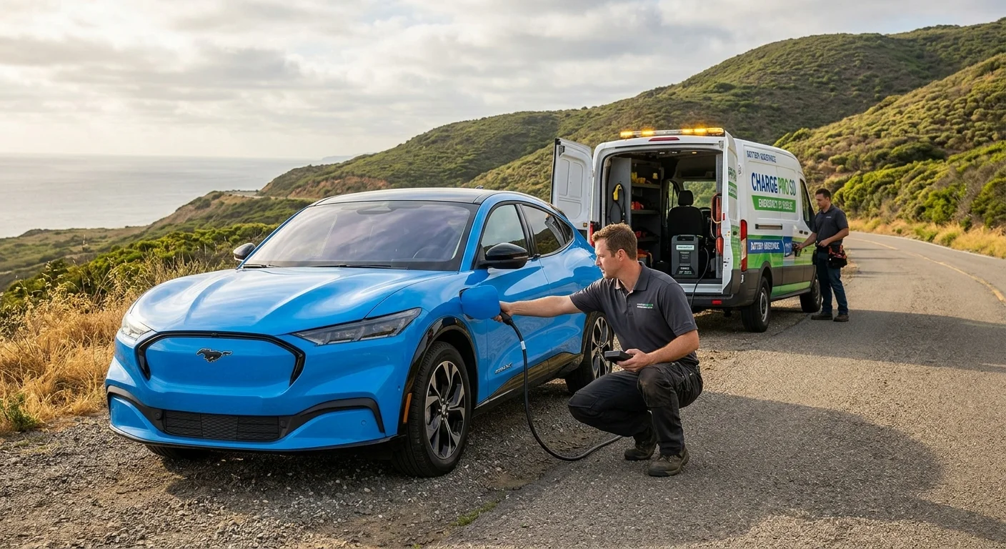 Mobile EV charging truck connected to a non-Tesla EV