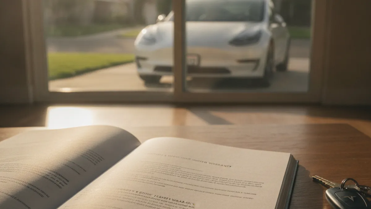 Tesla at a service center with the hood open for a battery inspection